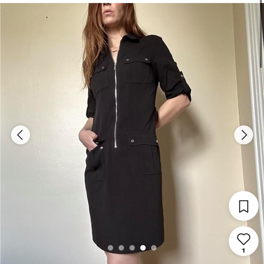 Michael Kors Half Zip Shirt Dress, Black, Size medium